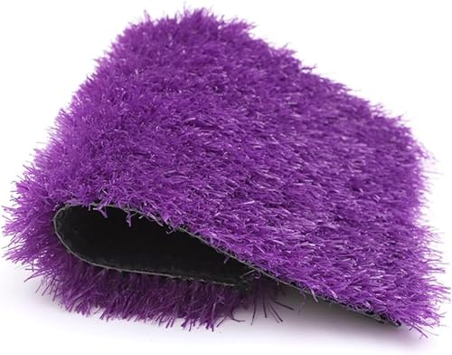 Alfombra de césped artificial de 47 x 118 pulgadas, alfombrilla de césped sintético de 1.2 pulgadas de grosor con drenaje automático de agua, reversible, uso en exteriores e interiores, color morado.
