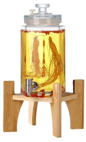 Dispensador de Bebidas de Vidrio, Dispensadores Bebidas con Soporte Recipiente Limonada, Grifo y Tapa perfecto para cócteles, agua,3L