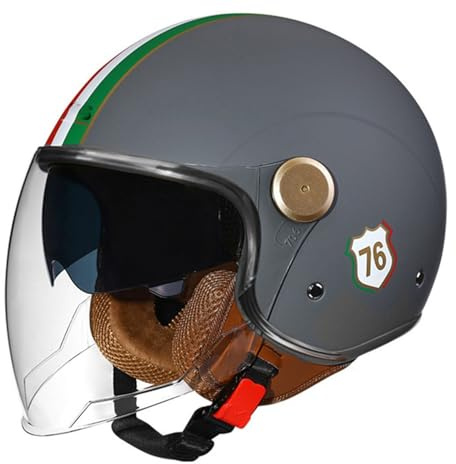 FUELIX Casco Moto Jet Casco Vintage Casco da Moto 3/4 Casco Sicurezza per Donna E Uomo ECE Omologato Mezzo Casco da Motociclista con Doppia Visiera Caschi Casco Scooter I2,L