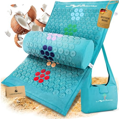 Akupressurmatte KraftBaum, Set mit Kissen, Akupunktur Matte, Nadelmatte | Acupressure Mat, Acupuncture Mat, Massagematte Rücken; Fakirmatte/Stachelmatte Rücken/Nagelmatte/Nadelreizmatte/Shiatsu Matte