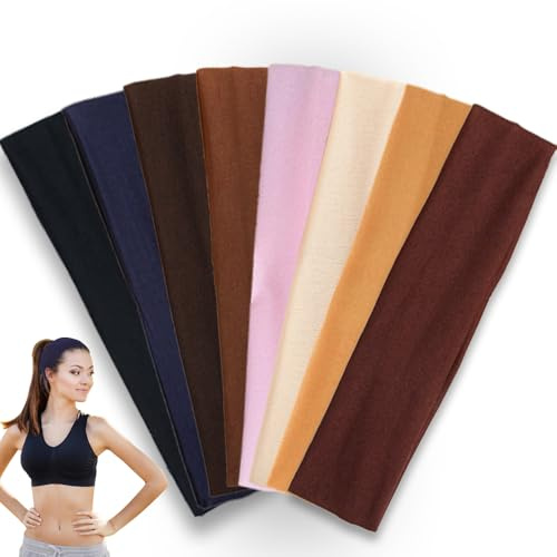 YFTRFR 8 Stück Stirnbänder für Frauen rutschfest Modische Sport-Haarbänder Elastic Headband für Workout Yoga Laufen Radfahren Joggen Weiches Baumwolltuch Atmungsaktiv Vielseiti