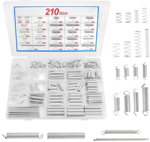 210 stycken kompressionsfjäder, små fjädrar, spännfjäder, rostfria stålfjäder för DIY-reparationer och bilreparationer (20 storlekar)