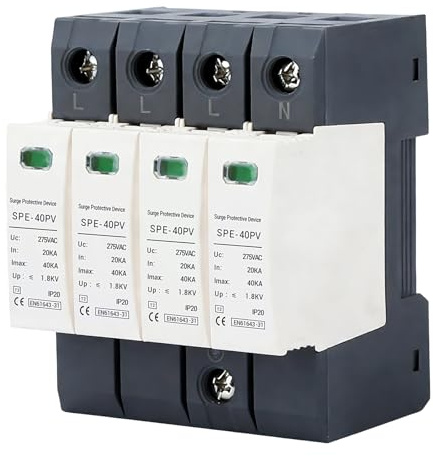 4P Surge Protective Device, 275V AC max 40kA Surge Arrestor 35mm Rail Mounting Low Voltage SPD for Lightning Protection Distribution Box Electricity Power Protector