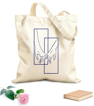AILOONG Strandtasche aus Polyester-Baumwolle Mann und Frau halten Händchen – Paarliebe – Galerie – Abstrakt 340g/m² dickes Gewebe Hautfreundliches Material