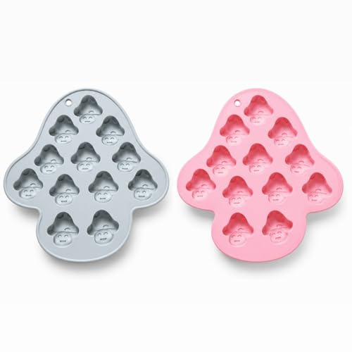 DCYQAIN 2 Pack Mushroom Silicone Baking Moulds, Non-Stick Chocolate Gummy Candy Moulds, BPA Free Reusable DIY Baking Tools for Cake, Dessert, Jelly & Ice Cubes (Pink & Gray)