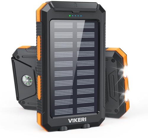 Vikeri Cargador Solar de 26800 mAh, Power Bank Solar Impermeable, Puerto USB-C de Carga Rápida, 4 Salidas, Compatible con Smartphones, Tablets, etc. (Naranja)
