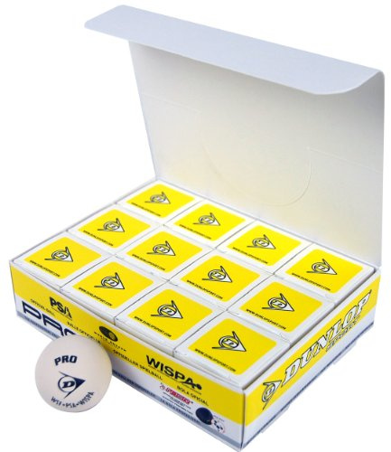 Dunlop Sports Pro Glass Court Squash Ball (White, Pack of 12)