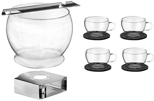 Bohemia Cristal 093 006 114 SIMAX Feuerzangenbowleset 11 teilig, 1 Bowlekörper ca. 3,5 ltr. aus hitzebeständigem Borosilikatglas + 4 Bowletassen ca. 250 ml aus hitzebeständigem Borosilikatglas + 4 Filzuntersetzer (100 % Polyester) + 1 Feuerzange aus Edelsthal + 1 Stövchen aus Edelstahl