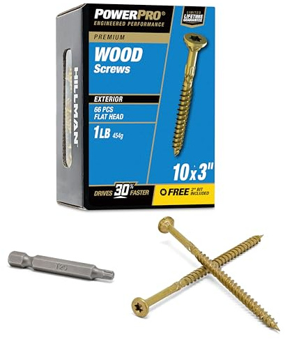 Power Pro Premium Exterior Wood Screws, #10 x 3 Inch All-Purpose Deck Screws for Outdoor Projects, T-25 Star Bit Included, Bronze, 66 Pieces | 48602V4