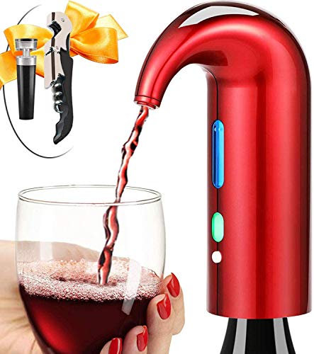 Wine Aerator Decanter eléctrico para vinos One Touch Red -White Wine Accesorios Aireación Trabaje con el abridor de vino para entusiastas principiantes - Vertedor,Rojo