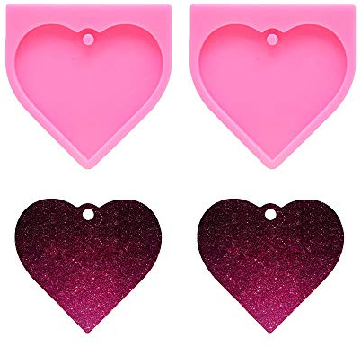 Nifocc Big Heart Shape Silicone Mold Large Love Heart Keychain Charms Epoxy Resin Molds Casting Molds with Hole for DIY Crafts Making - 2 PCS