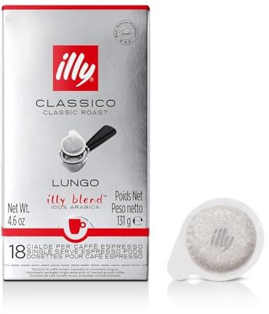 illy Dosettes de Café Espresso, Goût Classique pour Café Long 100% Arabica - Boîte de 18 Dosettes