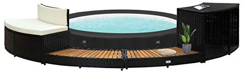 Tidyard Whirlpool Umrandung Poolumrandung Poolverkleidung für Whirlpool Spa Schwimmbecken Schwarz Poly Rattan und Akazienholz