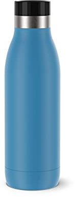 Emsa Bludrop Isolier-Trinkflasche, 0,5 Liter, 100% dicht, Quick-Press Verschluss, Ergonomischer 360° Trinkgenuss, 12h warm, 24h kühl, einfache Reinigung, Edelstahl, Pulverbeschichtung, Blau, N31103