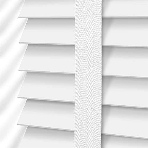 White Faux Wood Window Venetian Blind/Blinds, (60cm Width x 150cm Length) | 50mm Slats with Aluminium Headrail & Matching Facia, Easy Fit Child Safe Windows Shutters
