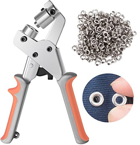 Yorkmills Eyelet Punch Kit Grommet Tool Manual Leather Puncher Handheld Hole Pliers Grommets Punching Press Machine with 500pcs Grommets of 1/4 inch (6mm), for Flags, Belts, Crafts, Poster