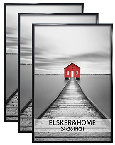 ELSKER&HOME 24x36 Poster Frame 3 Pack, Black Picture Frame for Horizontal or Vertical Wall Mounting, Sturdy and Scratch-proof