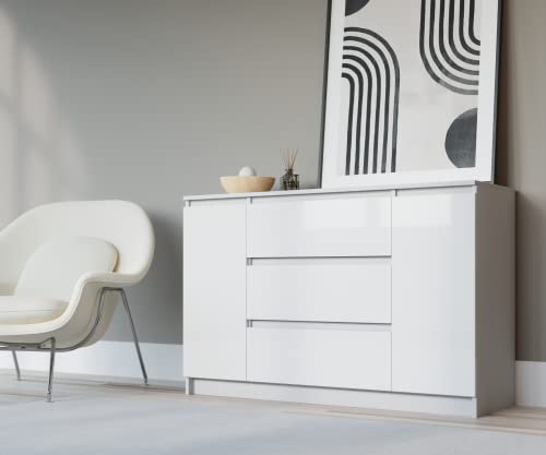 3E 3xE living.com Kommode 120 cm in Weiß & Weiß in Hochglanz - 120 x 78 x 39 cm (B/H/T)