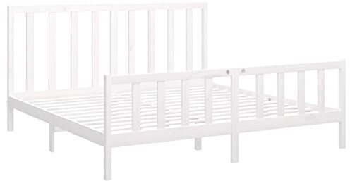 Tidyard Massivholzbett Doppelbett Seniorenbett Holzbett Bettgestell,Polsterbett Holzbetten Schlafzimmerbett Bettrahmen 200 x 200 cm (B x L) für Kinderzimmer Gästezimmer,Massives Kiefernholz,Weiß