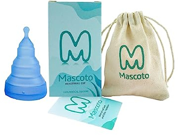 Mascoto® Ultrabekväm hopfällbar menskopp för nybörjare, tillverkad av silikon av medicinsk kvalitet med mindre sugeffekt, BPA-fri, återanvändbar, tampong och stoppalternativ (stor)