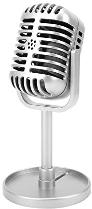 Modelo de Soporte de Micrófono de Escritorio Vintage con Soporte, Accesorios de Micrófono Clásicos de Alta Simulación, para Regalos, Accesorios de Fotografía, Decoraciones, (Plata)