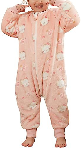 FEOYA Barnsovsäck med ärmar 1-2-3 år baby sovsäck flanell pyjamas pojke flicka vinter höst tecknad pyjamas djur kostym set nyfödda blå 1–7 år, ROSA, 4-5 Jahre