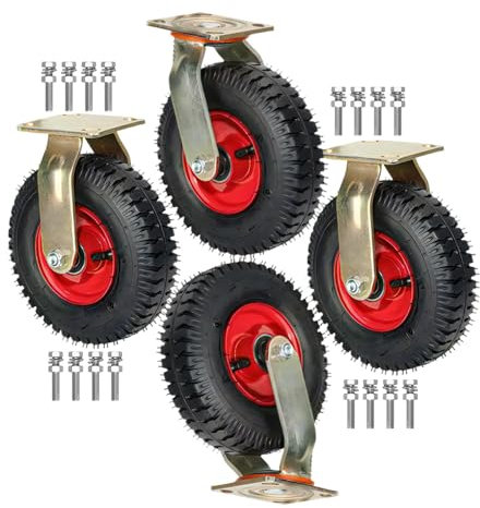 LIGUOYI 4 Stück Möbel Industrierollen, 200/250MM Lenkrollen Mit Bremse 360°Drehbar, Abriebfest Stoßdämpfung Belastbar Und Druckbeständig Langlebige Leicht Zu Installieren Leise Gummi Bockrolle