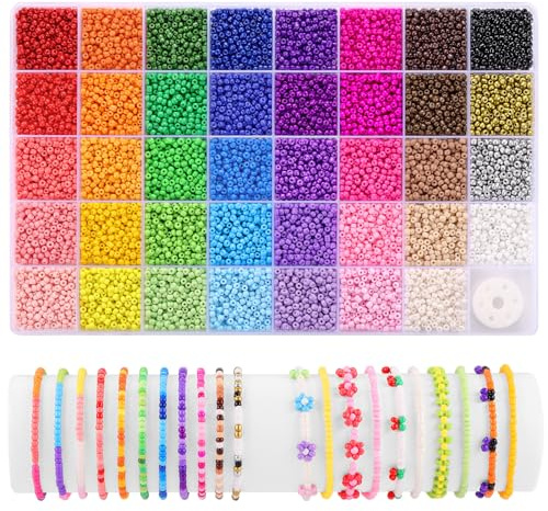 Funtopia 3mm Perlen für Armbänder, 39 Farben 9600 Stück Rocailles Perlen | Kleine Perlen zum Auffädeln, Friendship Bracelet Kit, Bunte Perlen Bastelset für Kinder Mädchen Erwachsene