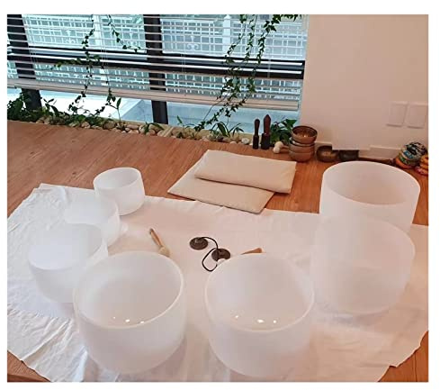 Juego de 7 Cuencos tibetanos de Cristal de Cuarzo Esmerilado de 7 a 12 Pulgadas, 432 Hz, Tono (Color: 7 Piezas con Bolsa Morada)