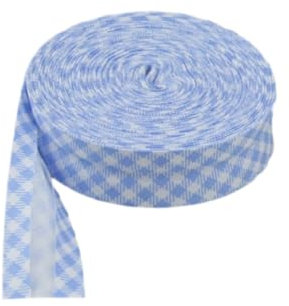 susiodeu Baumwoll Schrägband, vielseitiger Besatz für Nähprojekte, Kleidung bis hin zu Heimdekoration, gepunktetes und gestreiftes Kantenband, himmelblau kariert