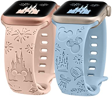 BEEXI 2 Pack Cartoon Engraved Breathable Strap Compatible with Apple Watch | Soft silicone sport breathable strap s fit 38/40/41/42mm, straps for iWatch Series 11 10 9 8 7 6 5 4 3 2 1 SE 1 2 3