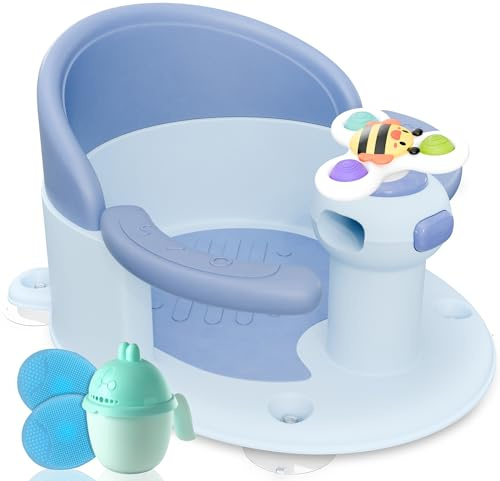 BEBELEH™ Baby badstol för bebisar 6 månader och uppåt – säker spädbarn och småbarn, babybadkar sits för att sitta upp – babybad badkar baby badkar säte för dusch (blå)