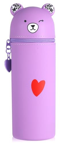 Jostift Kawaii Federmäppchen aus Weichem Silikon, Schlampermäppchen und Stifteköcher 2 in 1, Niedliches Federmäppchen Mäppchen Cartoon Bleistifthalter für Schülerin Teenager (Lila)