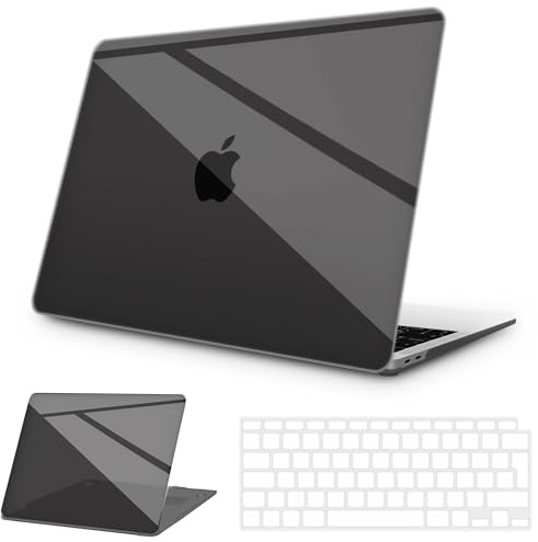 NPUOLS Hülle für MacBook Air 13,3 A2337(M1)/A2179/A1932，Kristall Schwarz | Modelljahre 2021/2020/2019/2018, Dünne Strapazierfähige Schutzhülle & Ultradünne TPU EU Tastaturabdeckung (A2337/A2179)