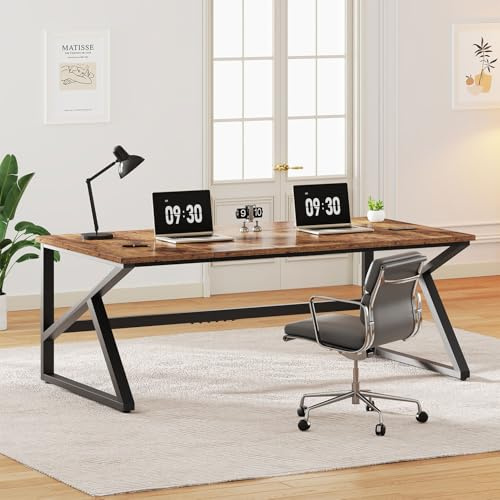 IBF Großschreibtisch 180cm Braun,Tisch Holz-Metall Gaming Homeoffice | 180cm 2-Personen Schreibtisch Holz-Metall mit großer Platte für Monitore, geeignet für Gaming, Studium & Homeoffice