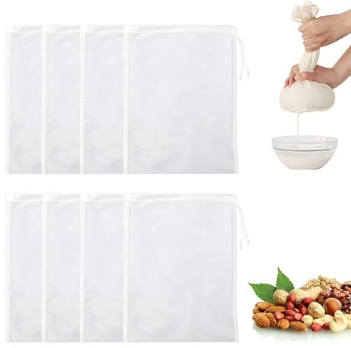 Nut Milk Bag, 8 Pack Food Grade Cheese Cloths for Straining, 8”x12”Reusable Muslin Cloths for Cooking, Fine Mesh Cheesecloth for Straining, Nylon Strainer Bag for Juice/Tea/Yogurt