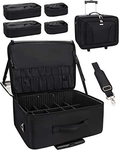 17.7 Extra Große Kosmetikkoffer Trolley Professionelle Kosmetiktasche Organizer Reise Beauty Case Tragbare Schminkkoffer Damen Make Up Box Friseurkoffer (schwarz, 45cm)