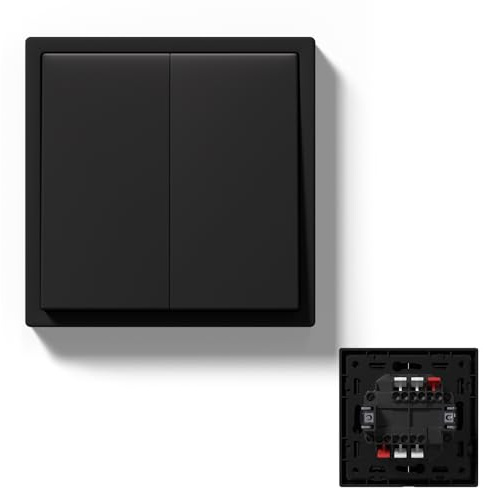 MVAVA Lichtschalter 2 Fach 2 Wege, Lichtschalter Unterputz mit Federanschlüsse, 80mm*80mm Seidig-Matte Wandschalter, Schwarz, M3-Serie
