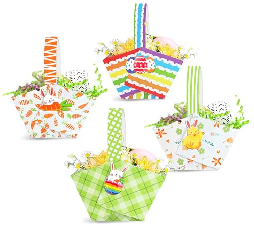 Qaziuy Easter Basket with Handle, 12Pcs DIY Easter Basket Craft Kit Make Your Own Easter Basket Paper Easter Egg Hunting Baskets Easter Gift Basket for Easter Party Favor
