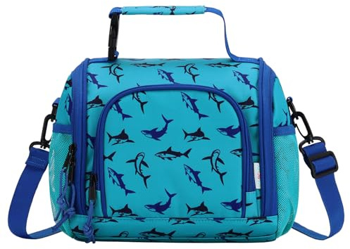 VASCHY Bolsa Térmica Infantil 2 Compartimentos 8L para Niño,Azul Tiburón