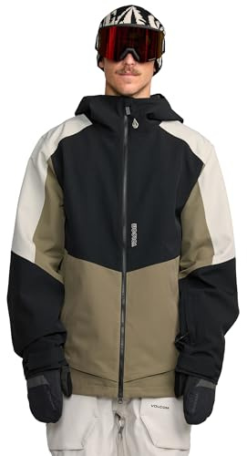 Volcom Brighton - Giacca da snowboard da uomo con zip intera, tessuto elasticizzato, Zip Tech, cuciture completamente nastrate, militare, M