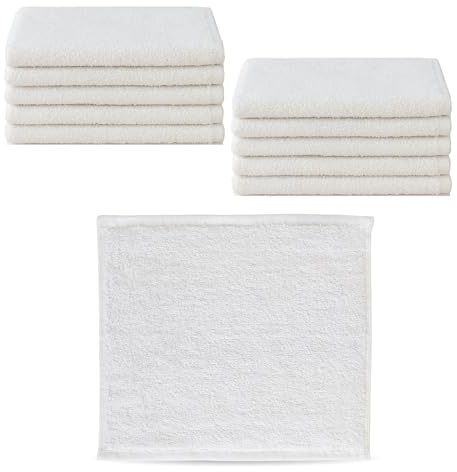 INTERCABO Pack 10 Toallitas Blancas 30x30 cm de Algodón Absorbente - Paños Suaves para Rostro y Manos, Secado Rápido, Tamaño Compacto para Lavabo y Baño, Textil Duradero Lavable