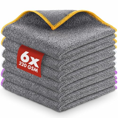 LICARGO Mikrofasertücher Mit 220GSM - Extrem Saugstark und Schonend Weich - 30x30cm Allround Microfasertuch Autopflege - Fusselfreies Poliertuch, Trockentuch Auto - 6 Stück