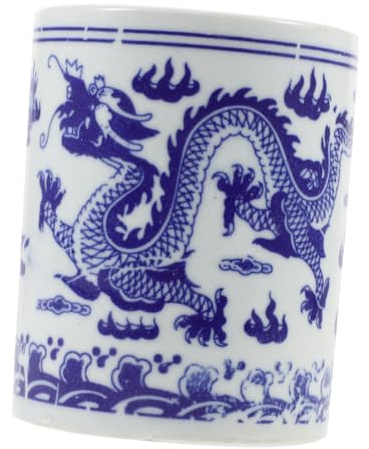 Mobestech Chinese Blue and White Porcelain Chopstick and Spoon Holder Ceramic Utensil Storage Bucket Small Kitchen Counter Cutlery Organizer Dragon Pattern