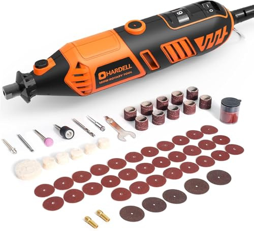 HARDELL Rotary Tool Kit, 180W Corded Rotary Tool 6 Variable Speeds, 8000-35000RPM Power Rotary Tools with 61 Accessories for Sanding, Polishing, Cutting, Engraving,Carving, DIY Crafts