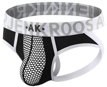 Arjen Kroos Jockstrap herr sexiga underkläder andas atletiska stringtrosor med brett bälte, S–XXL, A2-svart och vit, L