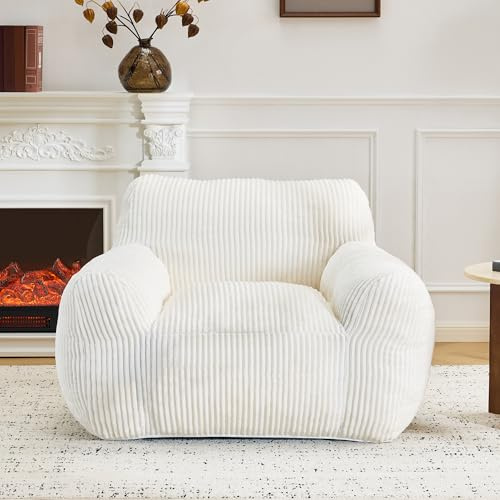EROMMY Sitzsack aus Cord,für Erwachsene mit Armlehnen,übergroße,Bequeme Lounge,Bodensofa,Gemütliches,Flauschiges Einzelsofa,für Wohnzimmer,Schlafzimmer und Wohnheim,Beige