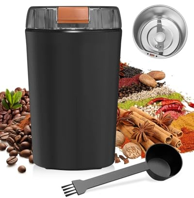 Powerful Electric Coffee Grinder, 304 Stainless Steel Bean & Nut Grinder with 80g Bowl, Compact Design, One-Touch Safety, Easy to Use with Cleaning Brush for Coffee, Espresso Beans, Nuts & Grains