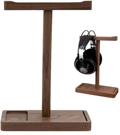 Headphone Stand Wood - Black Walnut Headphone Hanger, Elegant Desk Headset Holder | Geming Headphones Organizer Stand, Strong Stable Mount, Minimalist Wooden Rack, Studio Music Display Desk Accessory