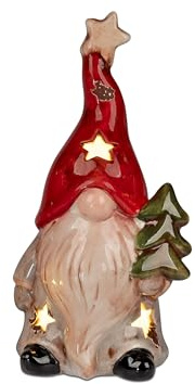 formano 1 Stück Zwerg Deko Figur aus glasierter Keramik LED Licht mit Zipfelmütze 16cm Winterzeit gefertigt und handbemalt